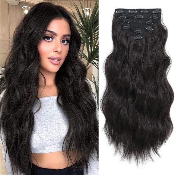 Clip in Hair Extensions for Women, Dark Brown